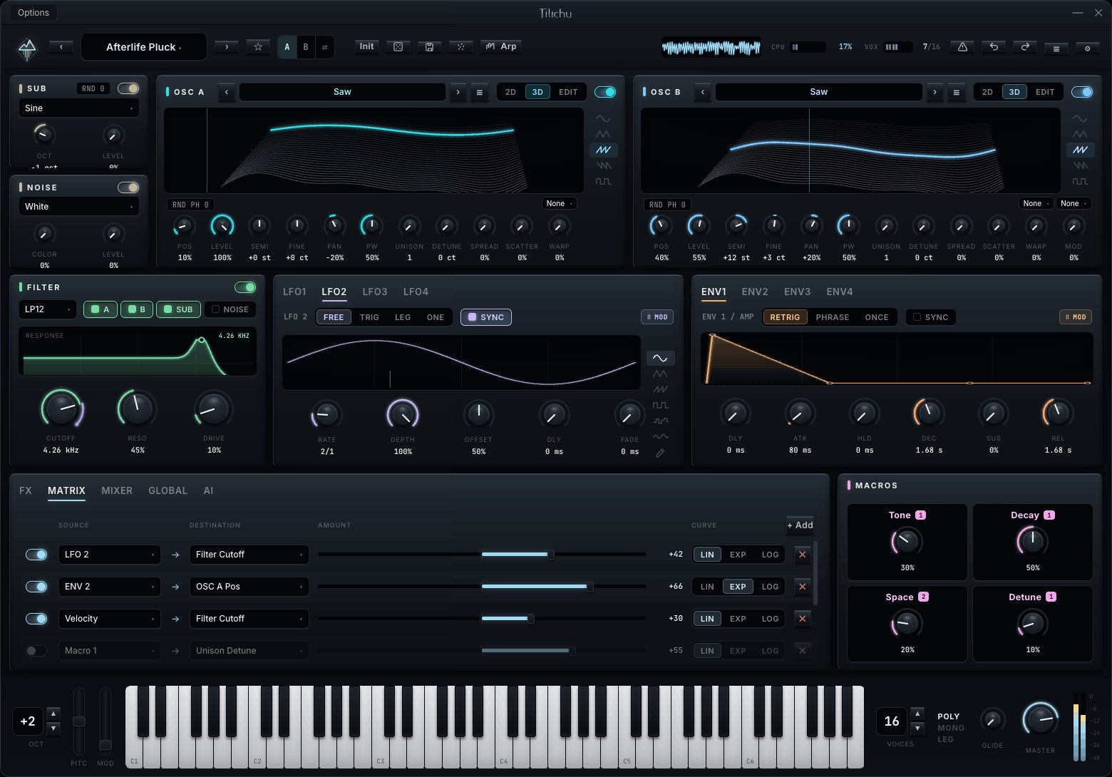 Tilichu 32-slot modulation matrix