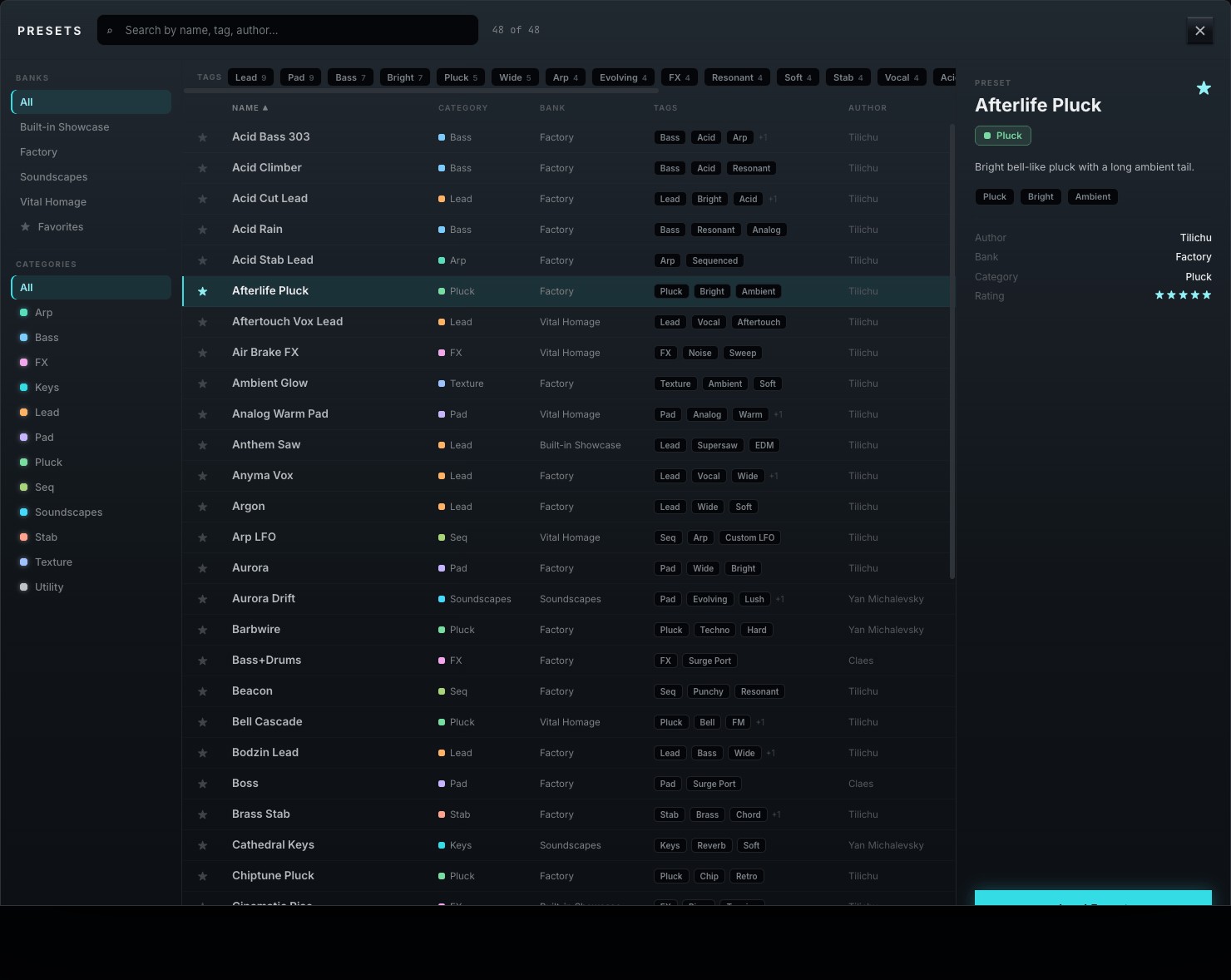 The Tilichu preset browser